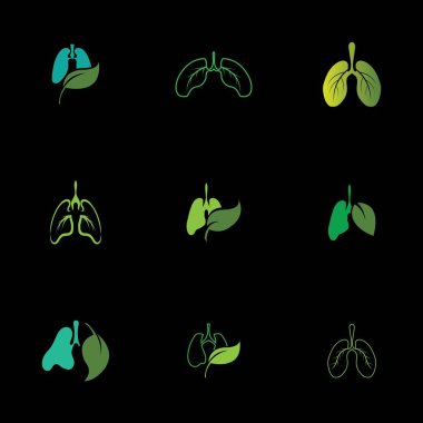 Siyah arkaplanda yeşil akciğerli sağlık logosu çizim şablonu