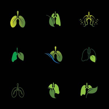 Siyah arkaplanda yeşil akciğerli sağlık logosu çizim şablonu