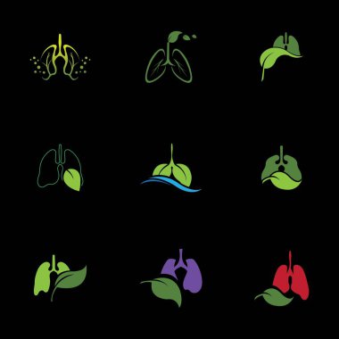 Siyah arkaplanda yeşil akciğerli sağlık logosu çizim şablonu