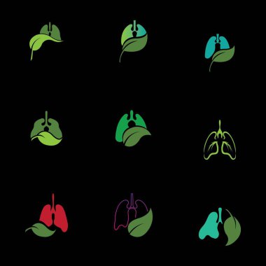 Siyah arkaplanda yeşil akciğerli sağlık logosu çizim şablonu