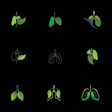 Siyah arkaplanda yeşil akciğerli sağlık logosu çizim şablonu