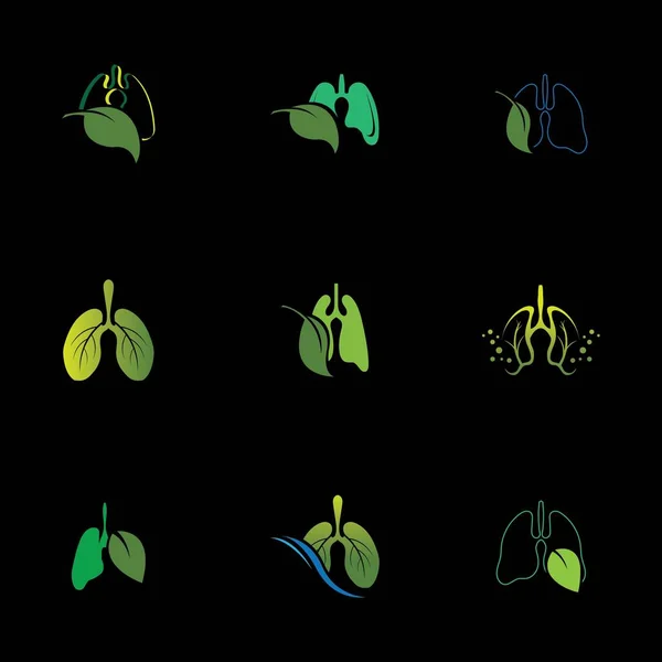 Set Green Lungs Health Logo Illustration Design Template Black Background — Wektor stockowy