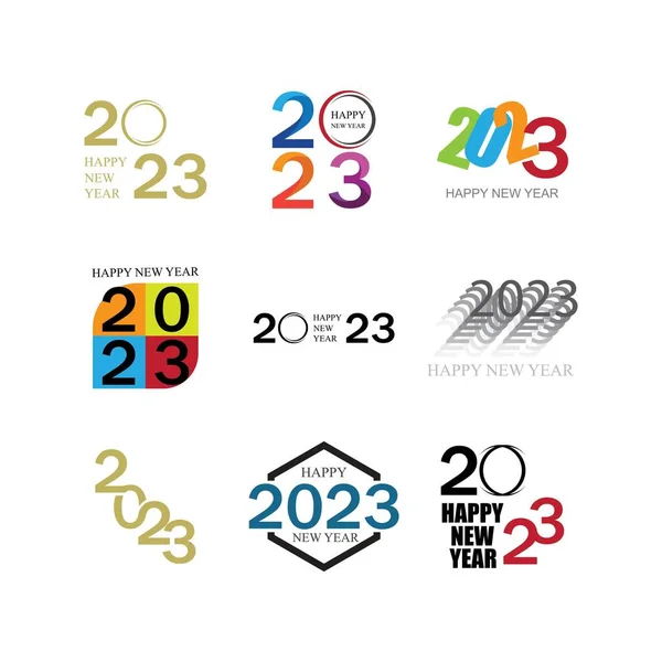 Set Happy New Year 2023 Vector Illustration Design Template — Vetor de Stock