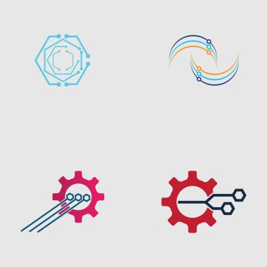 teknoloji logosu tasarım vektör seti