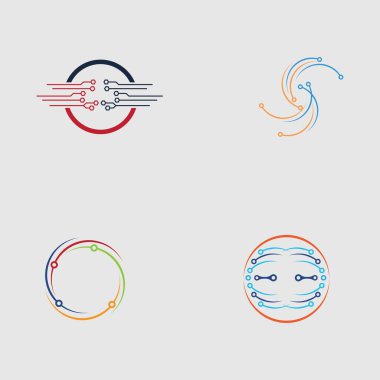 teknoloji logosu tasarım vektör seti