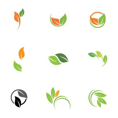 Yaprak simgesi vektörü beyaz arkaplanda izole edildi. Ağaçların ve bitkilerin çeşitli yeşil yaprakları. Eko ve biyologo elementleri