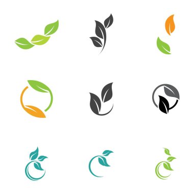 Yaprak simgesi vektörü beyaz arkaplanda izole edildi. Ağaçların ve bitkilerin çeşitli yeşil yaprakları. Eko ve biyologo elementleri