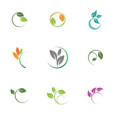 Yaprak simgesi vektörü beyaz arkaplanda izole edildi. Ağaçların ve bitkilerin çeşitli yeşil yaprakları. Eko ve biyologo elementleri