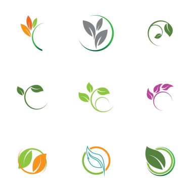 Yaprak simgesi vektörü beyaz arkaplanda izole edildi. Ağaçların ve bitkilerin çeşitli yeşil yaprakları. Eko ve biyologo elementleri
