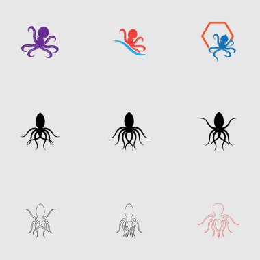 Ahtapot logosu seti, ahtapot gri arka plan ilham logo vektörü