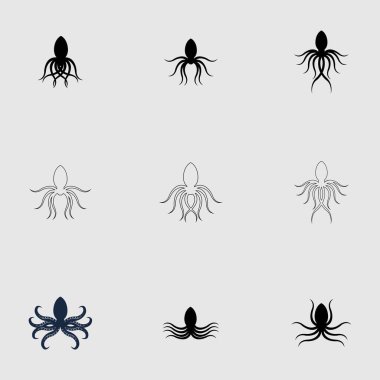 Ahtapot logosu seti, ahtapot gri arka plan ilham logo vektörü