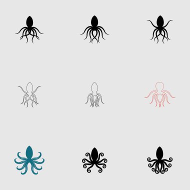 Ahtapot logosu seti, ahtapot gri arka plan ilham logo vektörü