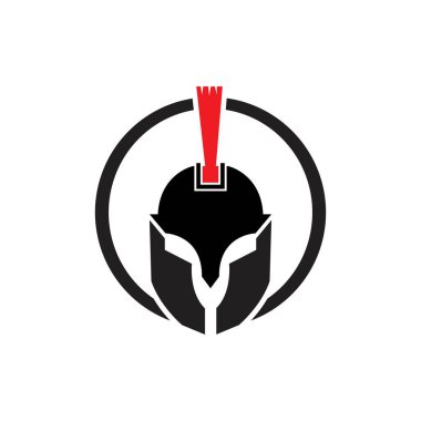 Spartalı savaşçı sembolü miğfer, arma. Spartalı miğfer logosu, Spartalı miğfer vektör çizimi, Spartalı gladyatör miğferi düz zırh ikonu