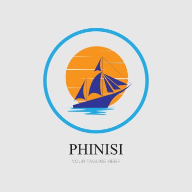 phinisi logo illüstrasyon tasarımı gri arkaplan şablonu
