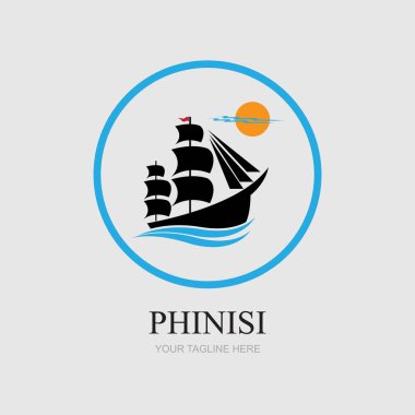 phinisi logo illüstrasyon tasarımı gri arkaplan şablonu