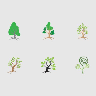 Gri arkaplanda Ağaç logo şablonu vektör resimlemesi seti