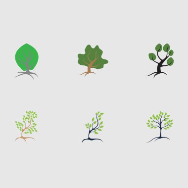 Gri arkaplanda Ağaç logo şablonu vektör resimlemesi seti