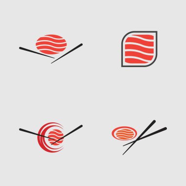 Suşi logoları koleksiyonu. Gri arka planda Japon özelliklerinden biri.