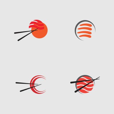 Suşi logoları koleksiyonu. Gri arka planda Japon özelliklerinden biri.