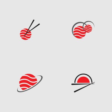 Suşi logoları koleksiyonu. Gri arka planda Japon özelliklerinden biri.