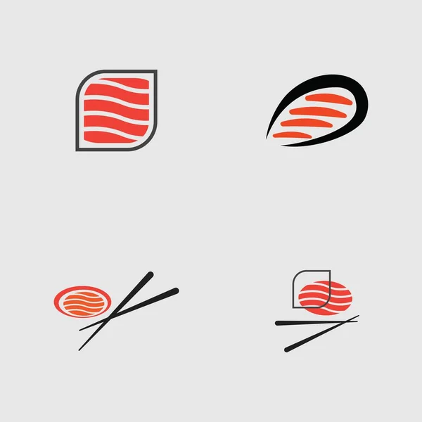 Sushi Logók Gyűjteménye Egyik Japán Specialitás Szürke Alapon — Stock Vector