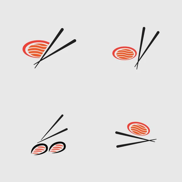 Uma Coleção Logotipos Sushi Uma Das Especialidades Japonesas Fundo Cinza — Vetor de Stock