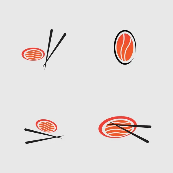 Collection Sushi Logos One Japanese Specialties Gray Background — ストックベクタ