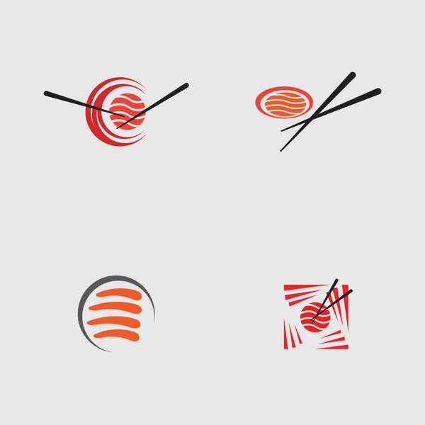 Коллекция Логотипов Суши Одна Японских Специальностей Сером Фоне — стоковый вектор