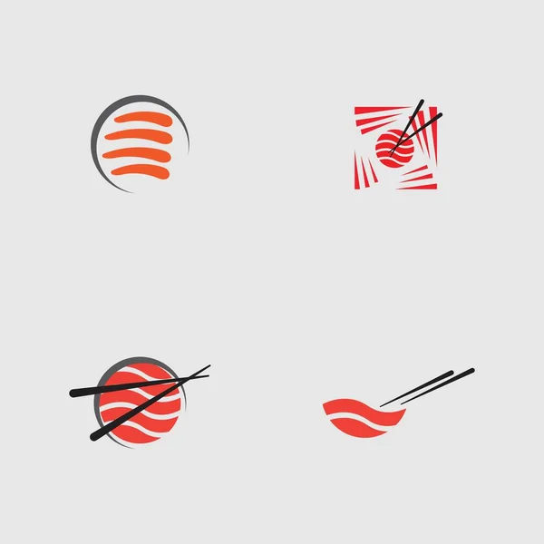 Uma Coleção Logotipos Sushi Uma Das Especialidades Japonesas Fundo Cinza —  Vetores de Stock