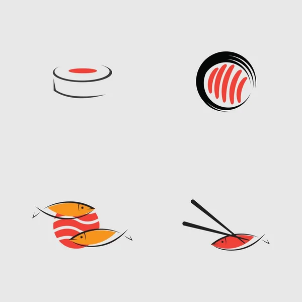 灰色の背景を持つ日本の名物寿司ロゴのコレクションです — ストックベクタ