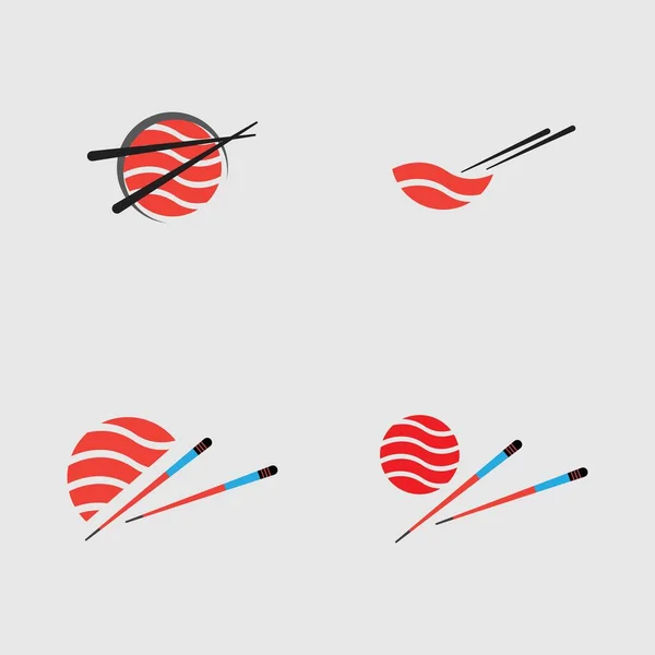 Uma Coleção Logotipos Sushi Uma Das Especialidades Japonesas Fundo Cinza — Vetor de Stock