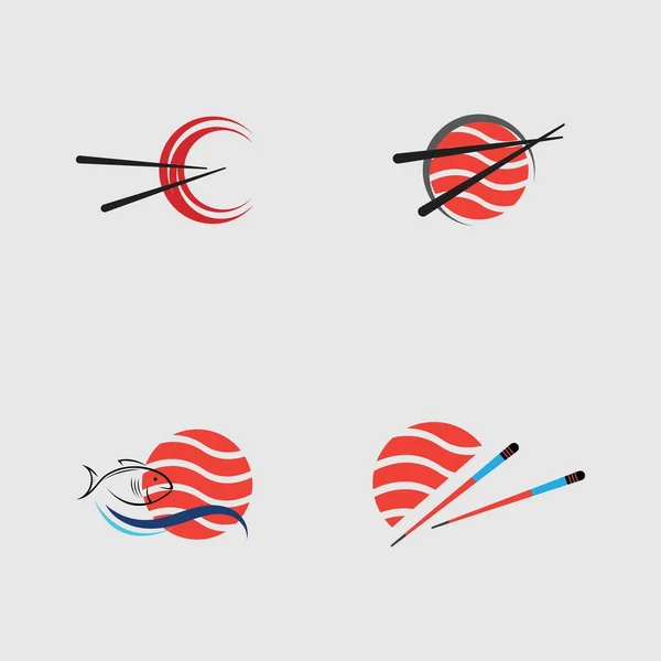 Collection Sushi Logos One Japanese Specialties Gray Background — ストックベクタ