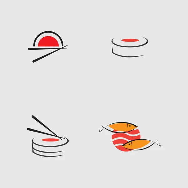 Collection Sushi Logos One Japanese Specialties Gray Background — ストックベクタ