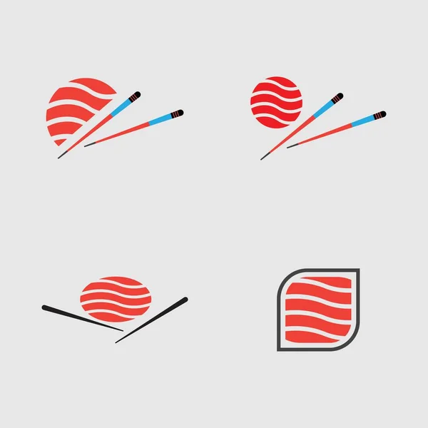 Collection Sushi Logos One Japanese Specialties Gray Background — ストックベクタ