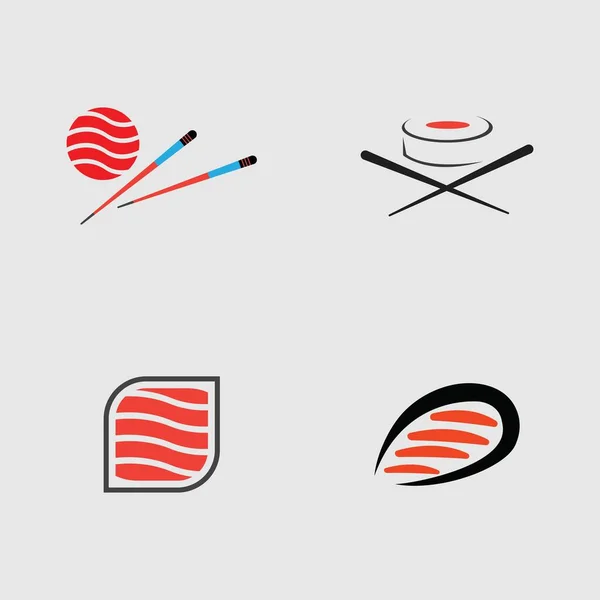 Een Verzameling Sushi Logo Een Van Japanse Specialiteiten Een Grijze — Stockvector