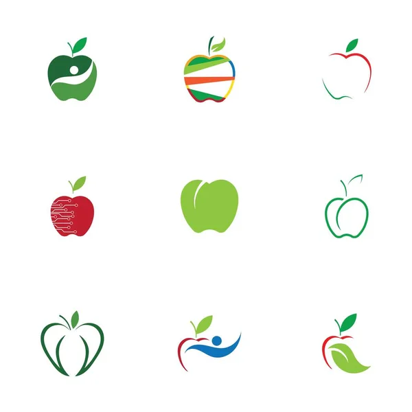 Apple Icons Set Isolato Sfondo Bianco Illustrazione Vettoriale Design Grafico — Vettoriale Stock