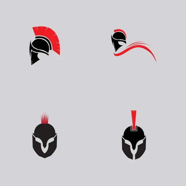 Sammlung Spartanischer Kriegshelme Oder Helme Vektor Logo Auf Grauem Hintergrund — Stockvektor