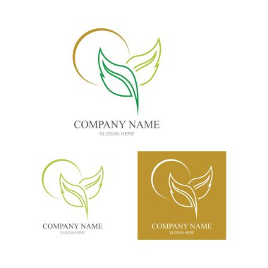 Yeşil yapraklı ekoloji doğa element ikonu logoları