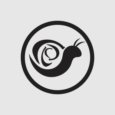 Gri arkaplanda siyah salyangoz logosu vektörü 