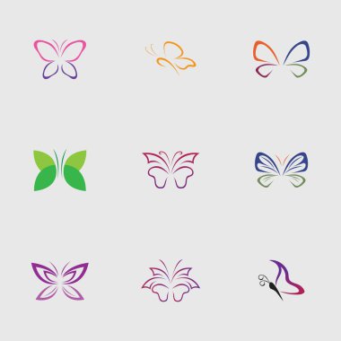 Gri arka planda güzel ve güzel kelebekler koleksiyonu.