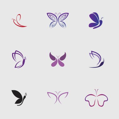 Gri arka planda güzel ve güzel kelebekler koleksiyonu.