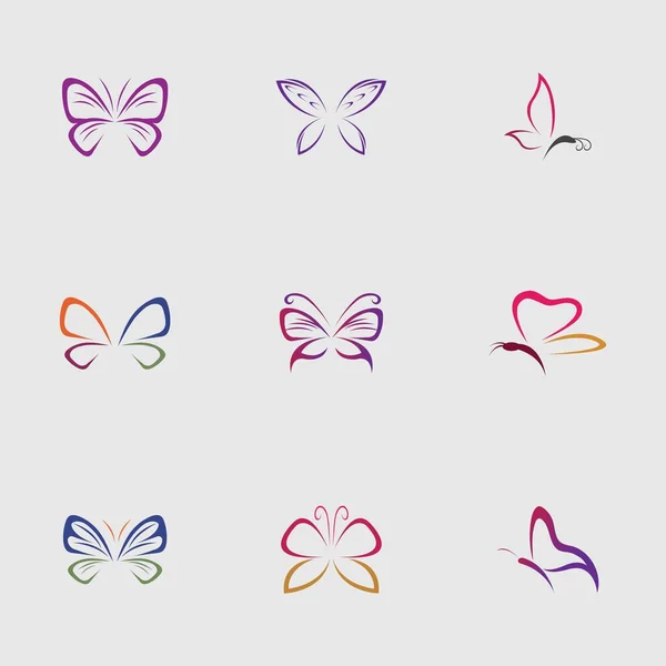 灰色背景下美丽美丽的蝴蝶的集合 — 图库矢量图片