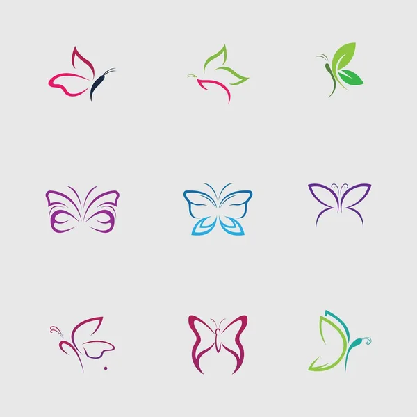 灰色背景下美丽美丽的蝴蝶的集合 — 图库矢量图片