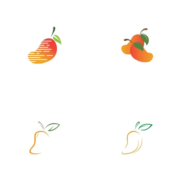 Düz Mango Seti Mango Vektör Logosu Mango Simgesi — Stok Vektör