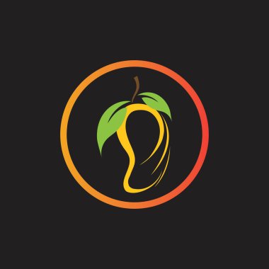 Siyah arkaplanda vektör illüstrasyon mango meyve logosu