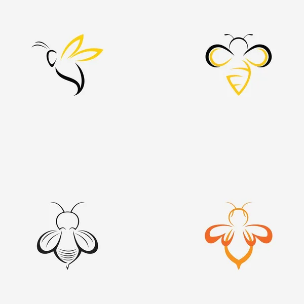 Набор Медоносных Пчёл Животных Рисунок Векторной Иконки Медового Логотипа — стоковый вектор