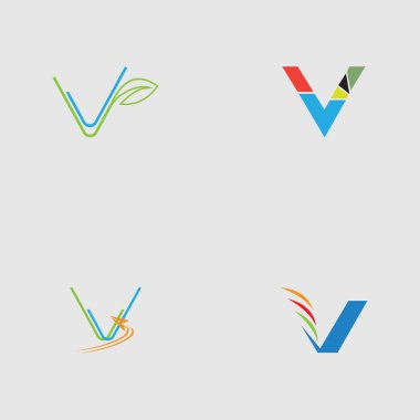 V harfi logo vektör çizim şablonu seti