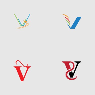 V harfi logo vektör çizim şablonu seti