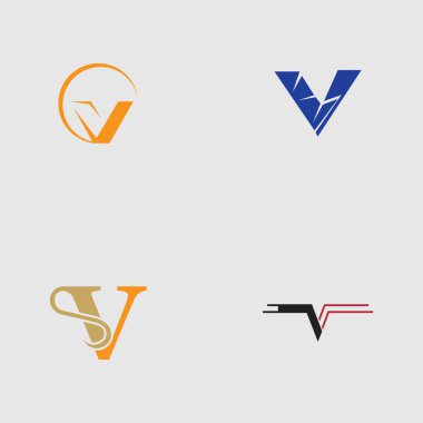 V harfi logo vektör çizim şablonu seti