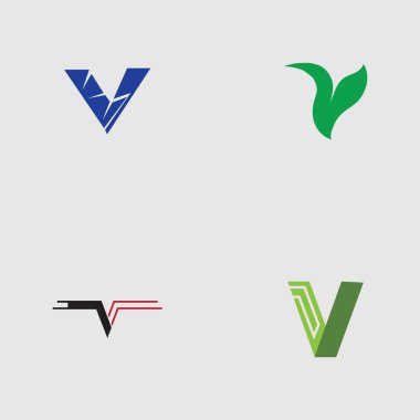 V harfi logo vektör çizim şablonu seti